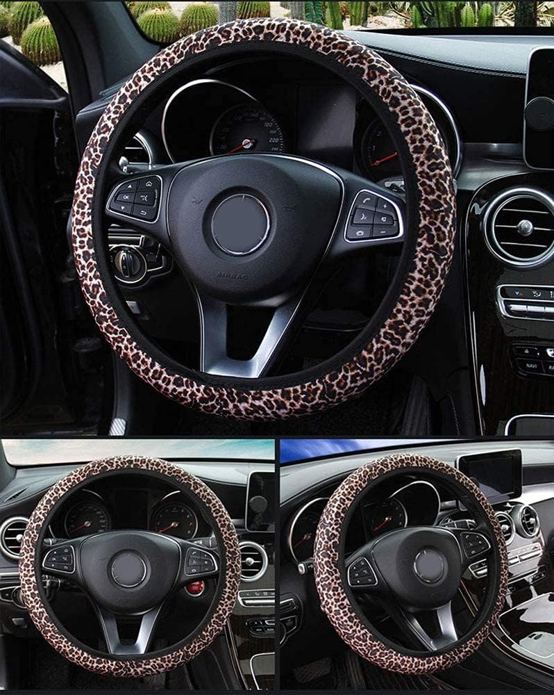 Uphily Leopard Print Steering Wheel Cover, Non-Slip Elastic Universal Leopard Print Car Steering Wheel Cover for Women and Girls, 15 Inch, Fit Suvs Vans Sedans Cars Trucks Decor (2.2 Brown Leopard)