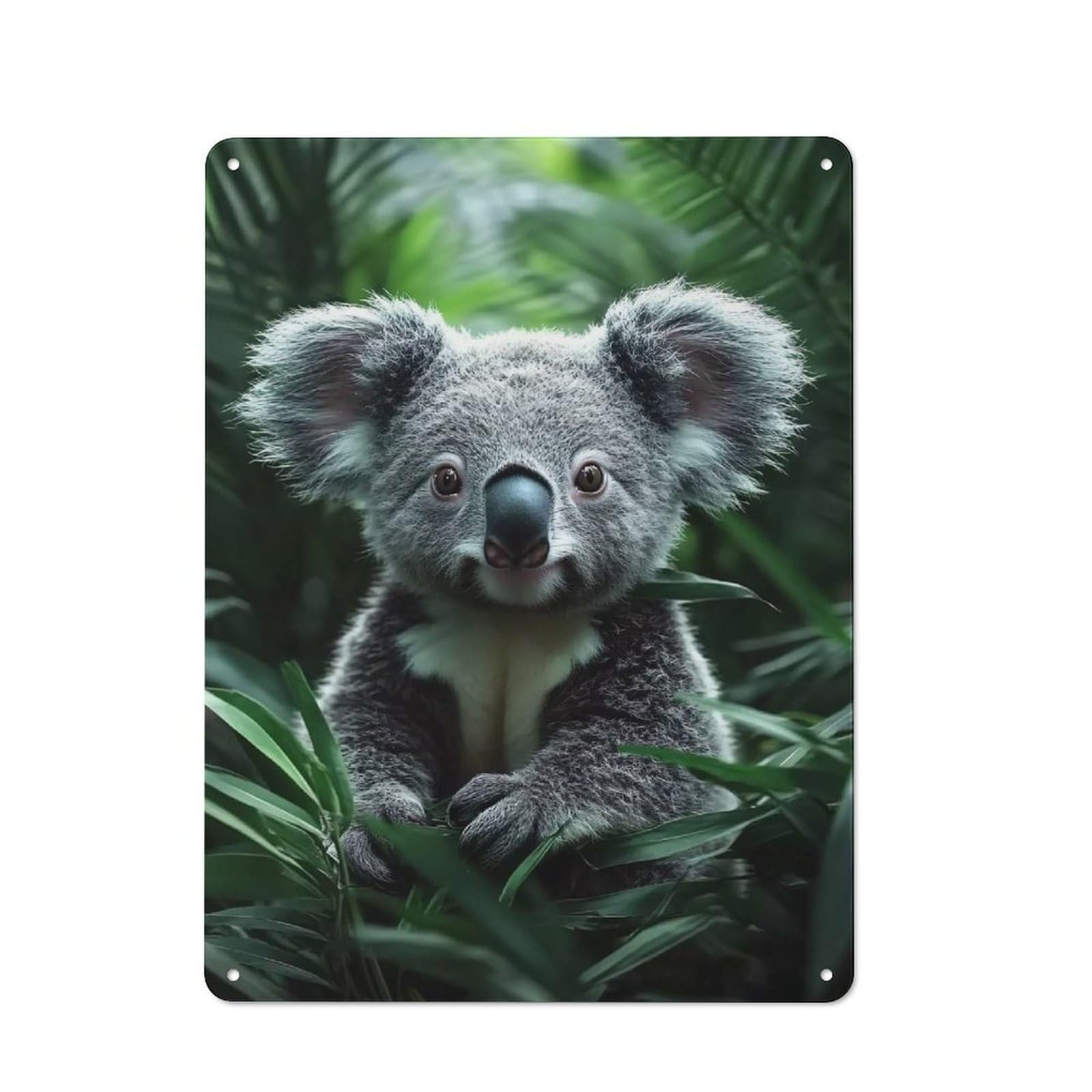 Junmoney Style-15 For Lounge Or Reading Corner, Cute Koala Portrait In Lush Foliage Vintage Metal Sign 40X30cm, For Collectors Decorating Lounges And Reading Corners