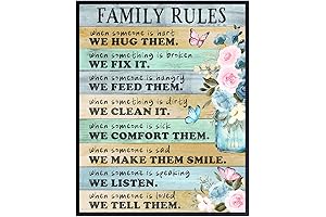 Blue Butterfly Wall Decor - Family Rules Wall Art for a Beautiful Home