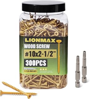LIONMAX 2-1/2" Tan Deck Screws #10 x 2-1/2" 300PC Rust-Resistant Torx Drive Exterior Wood Screws w/ T25 Bit