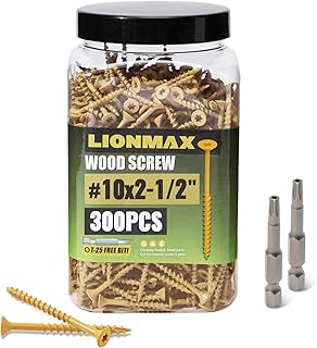 LIONMAX Deck Screws 2-1/2 Inch, Wood Screws #10 x 2-1/2", 300 PCS, Rust Resistant, Exterior Epoxy Coated, Outdoor Decking Screws, Torx/Star Drive Head Deck Screw, T25 Star Bit Included, Tan