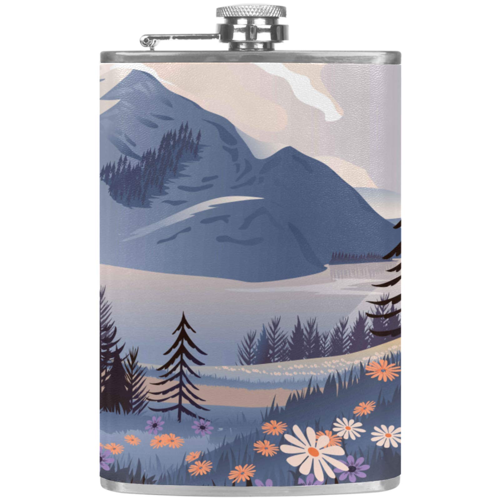 Flasque à whisky en cuir gravé nature avec entonnoir de remplissage