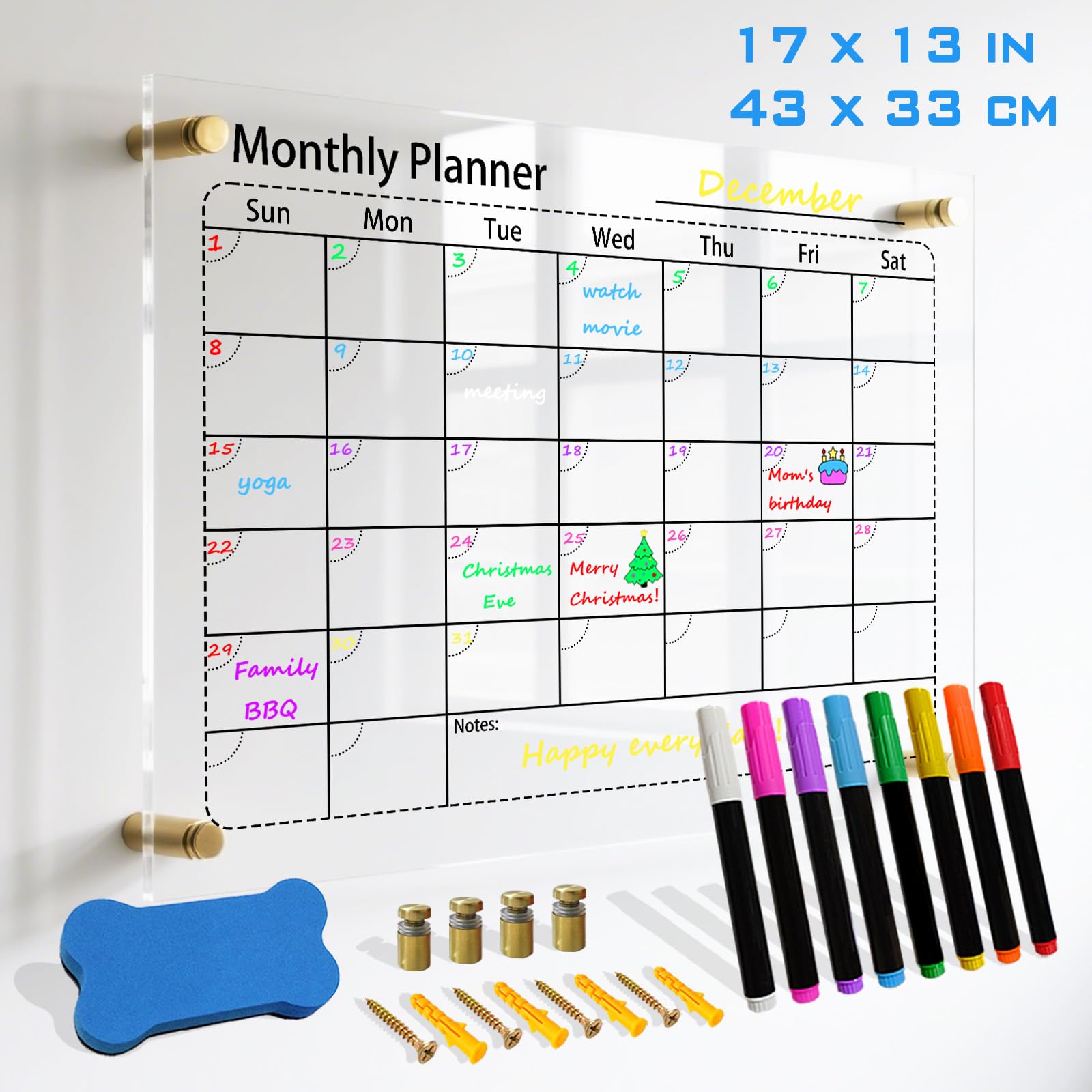 IJIJIJ 17×13” Clear Acrylic Calendar for Wall
