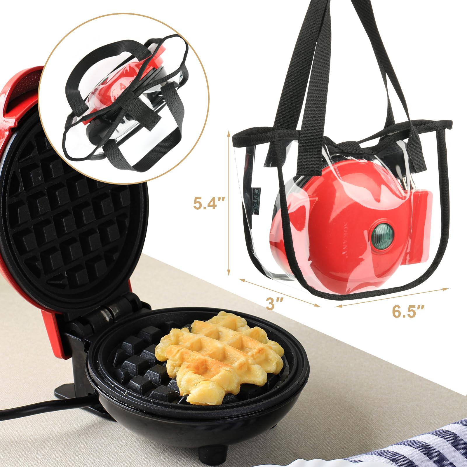 Bolsa de transporte compatible con DASH Mini waflera de 4 pulgadas, bolsa de almacenamiento para mini wafleras, bolsa organizadora transparente portátil para quienes aman hornear y cocinar 3