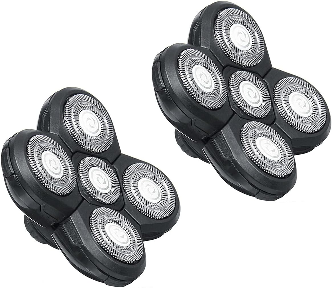 5 Head Shaver Heads, 2Pcs Replacement for Electric Razor, Wet/Dry, Black
