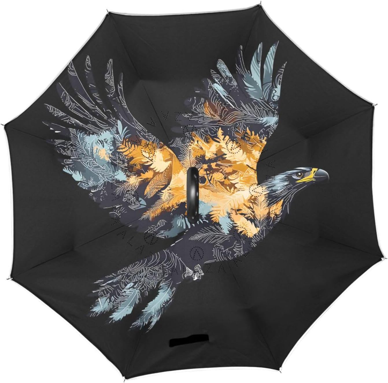 Eagle Inverted Umbrellas for Rain Windproof Reverse Upside Down Golf Umbrella with C-shape Handle for Men Women