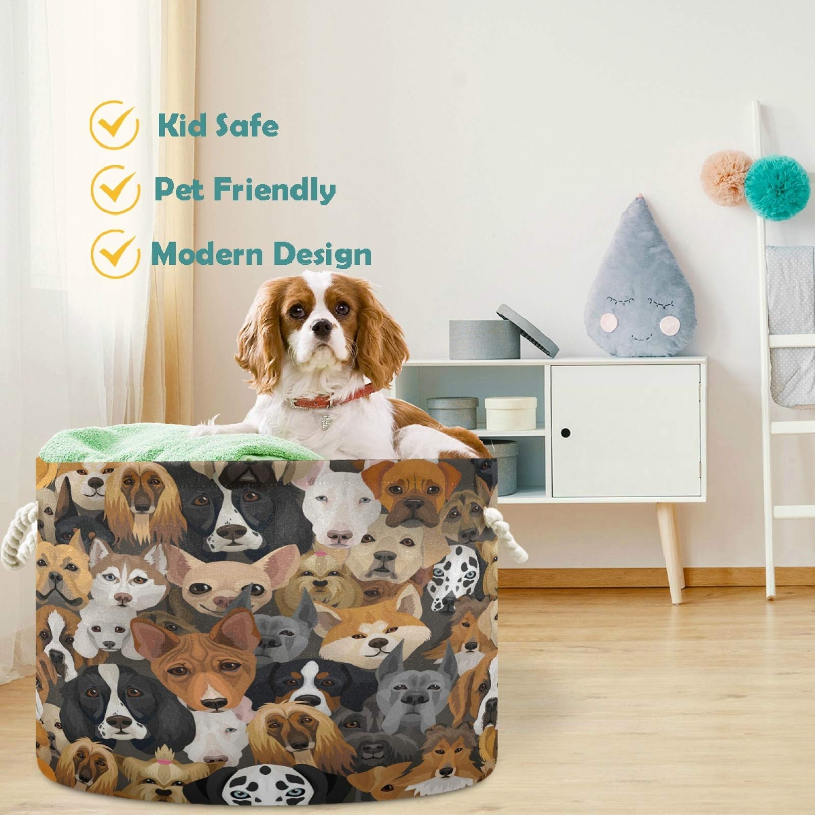 visesunny Collapsible Large Capacity Basket Assorted Brown Dog Animal Clothes Toy Storage Hamper with Durable Cotton Handles Home Organizer Solution for Bathroom, Bedroom, Nursery, Laundry,Closet