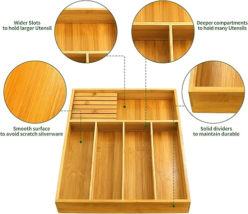 Miniatura 6 de VaeFae Organizador de cajones de cubiertos de bambú con juego de bloques de cuchillos