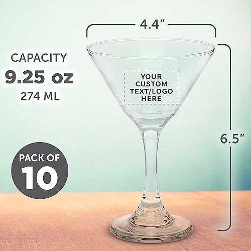 Miniatura 5 de Vasos de Martini clásicos personalizados de 9.25 onzas, juego de 10, paquete personalizado a granel, ideal para cócteles, recuerdos de boda,