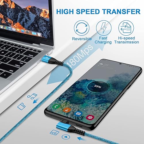 Miniatura 3 de Cable de carga Samsung tipo C, cable de carga rápida, paquete de 2 cables de alimentación de teléfono Android de 6 pies en ángulo recto para Samsung