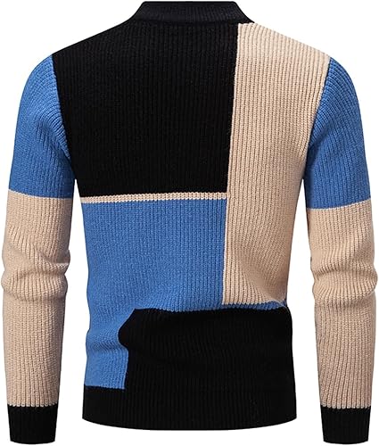 Miniatura 3 de XIAXOGOOL Suéter para hombre, cuello redondo, manga larga, bloque de color, tejido trenzado, cálido, grueso, suéter de invierno