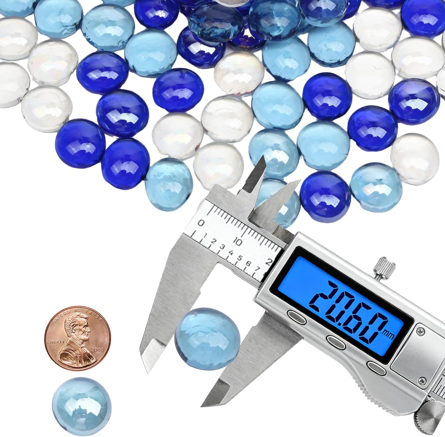 10lb Flat Glass Marbles, Blue Mixed Gemstone Vase Fillers Beads Decorative Glass Pebbles Floral Fish Tank Rocks for Vases Table Scatter Aquarium Decor