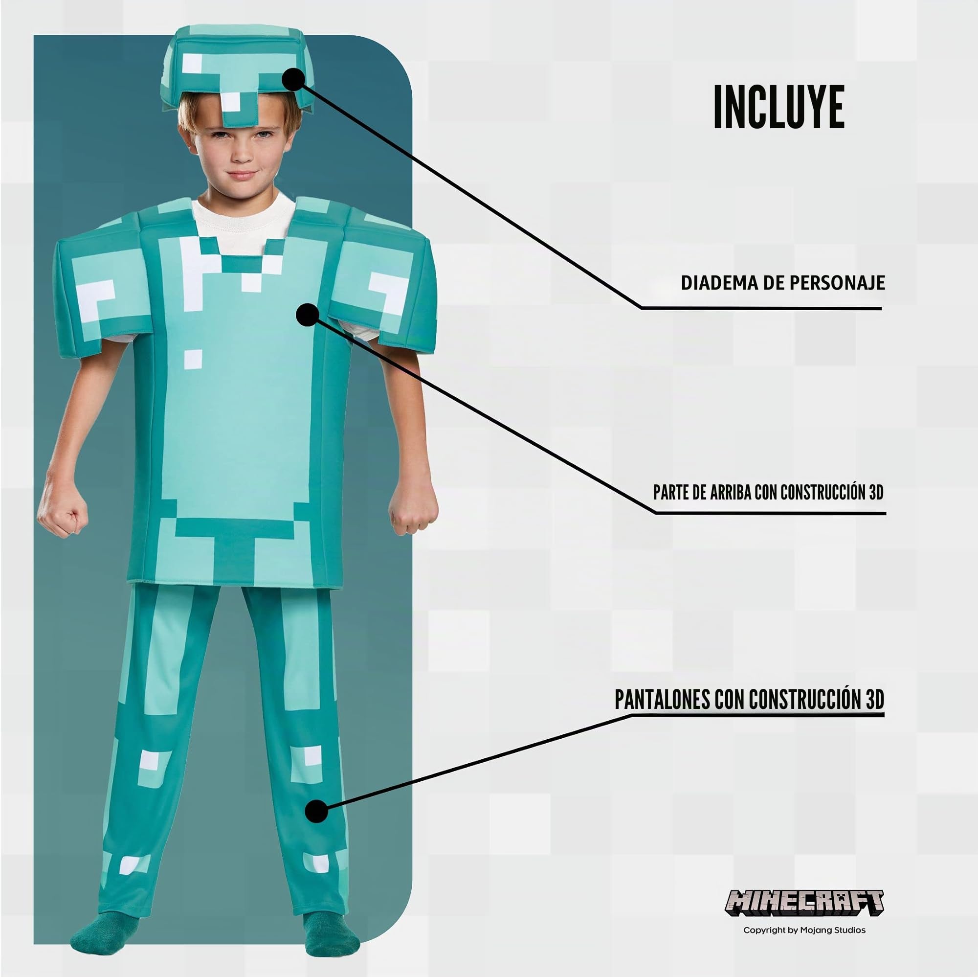 DISGUISE Disfraz oficial de Minecraft de lujo para niños, disfraz de Minecraft con armadura de diamante, disfraz de Halloween, cumpleaños, día mundial del libro para niños