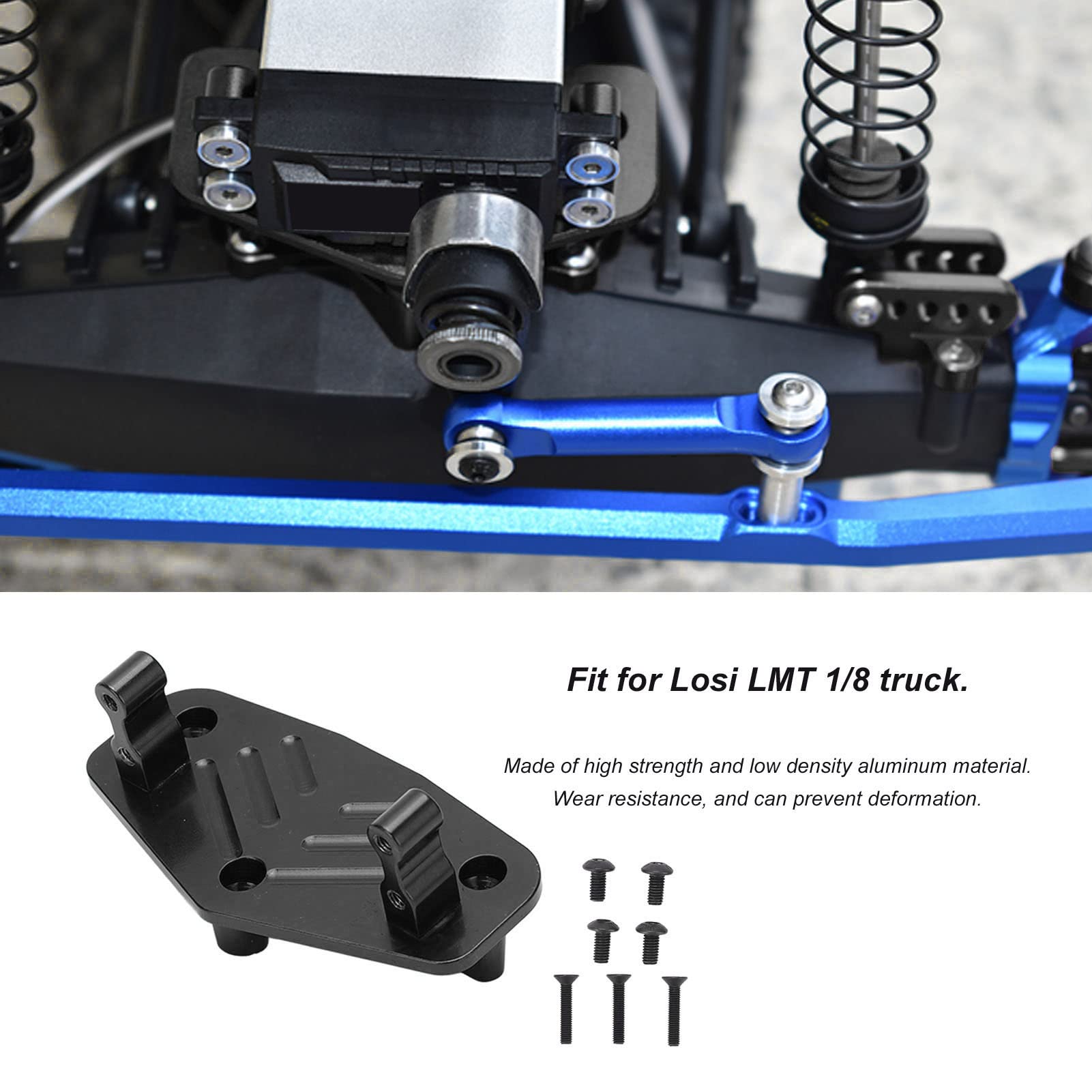 Dilwe Steering Servo Mount Base, Aluminum Alloy Steering Servo Mount Bracket Base for 1/8 Losi LMT Truck Modification Parts RC Accessories(Black)