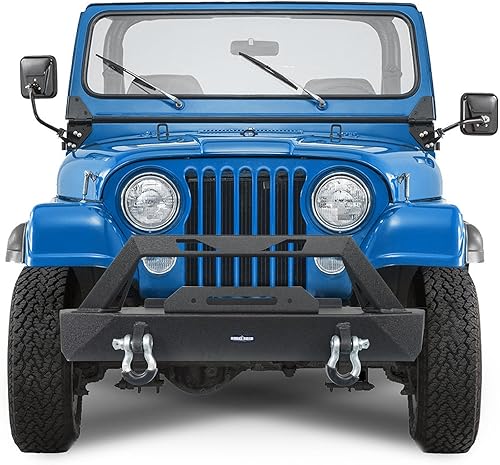 Miniatura 2 de u-Box Wrangler CJ7 Parachoques delantero rechoncho con placa de cabrestante y anillos en D compatible con Jeep Wrangler CJ7 1976-1986