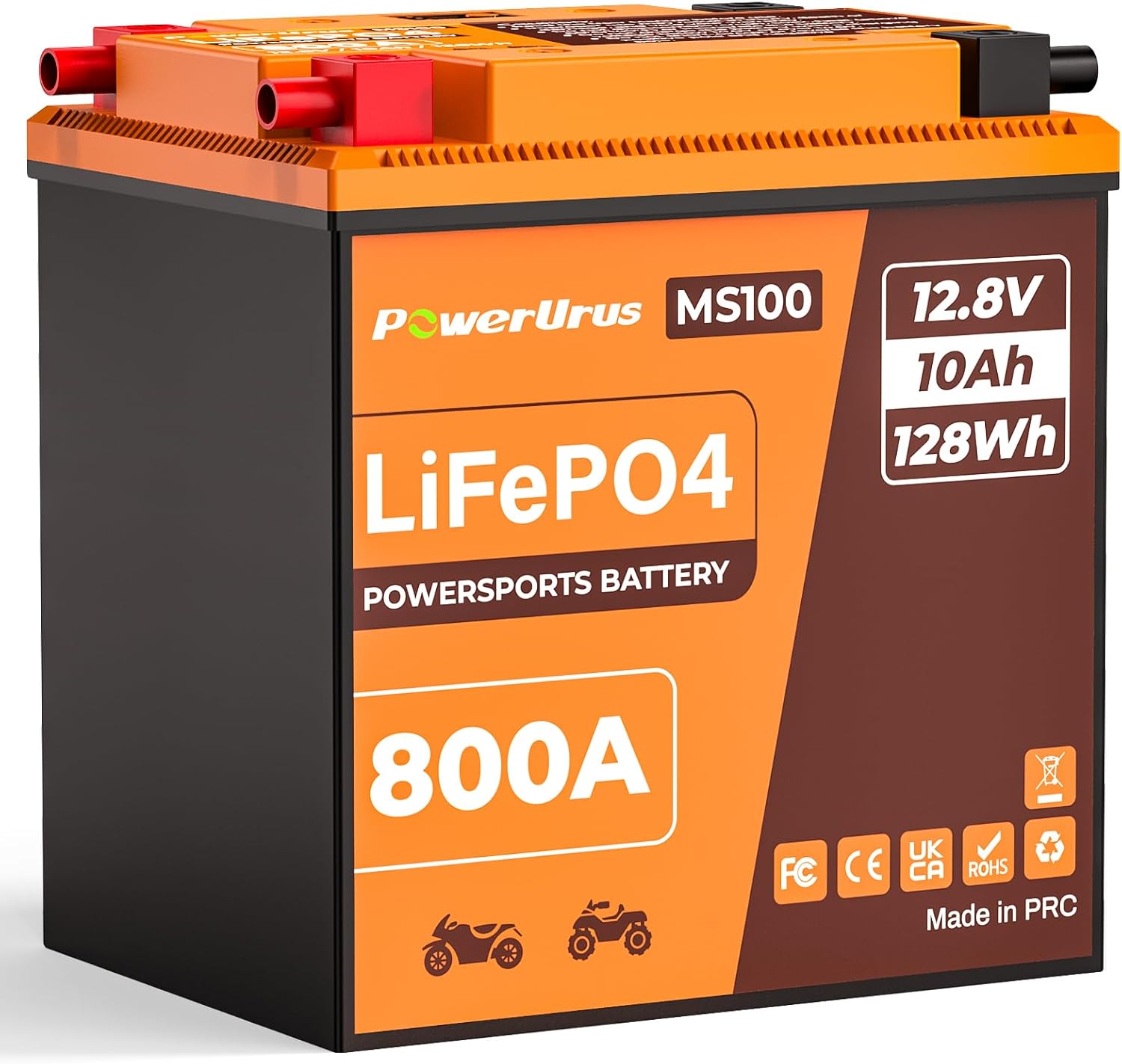 Lithium Motorcycle Battery, PowerUrus 800A Lithium LiFePO4 Motorcycle Battery, 12V 10Ah Powersports battery, ATV, UTV, Jet Ski, Quad, PWC, 4 Wheeler, Lawn Mower, Tractor, Generator Batteries