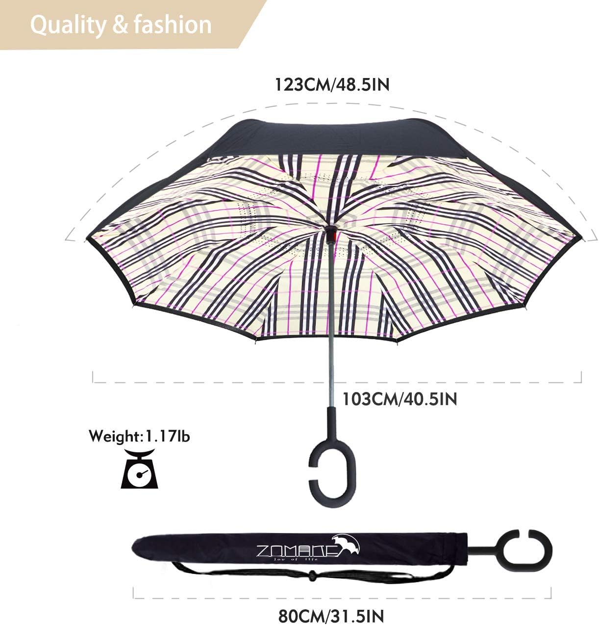 ZOMAKE Inverted Umbrella, Double Layer Reverse Umbrella Large Upside Down Umbrella with UV Protection, Windproof Inside Out Umbrella for Women with C-Shaped Handle