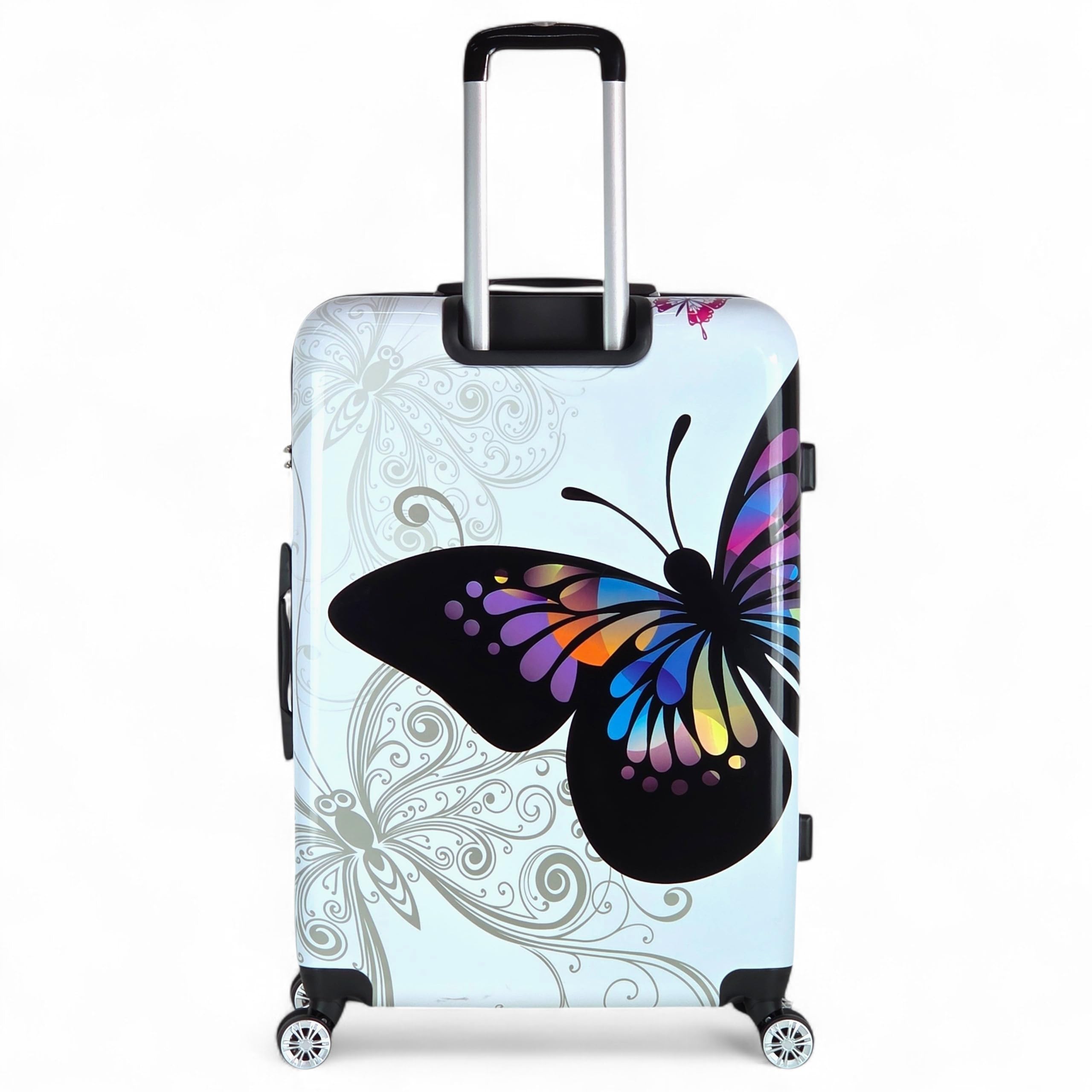 Valigia trolley uomo donna capiente ultraleggero rigido in policarbonato con 4 ruote tasche valigie da viaggio medio M da stiva con disegni Fant: Farfalla M (65x45x25cm)