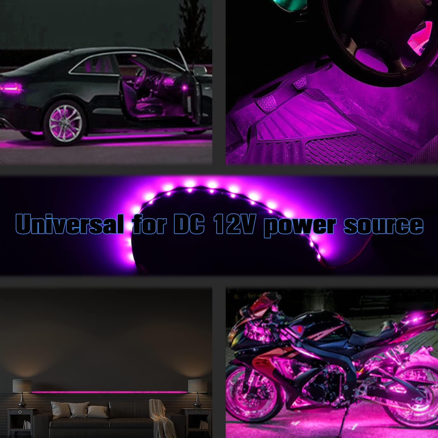 Purple LED Strip Lights for Car BaishenglinMotor 12-Pack DC12V Waterproof 30CM/11.8"/1FT 5050 15-SMD LED Strip Underbody Light for Car Motorcycles Golf Cart Decoration Interior Exterior Strip Lights
