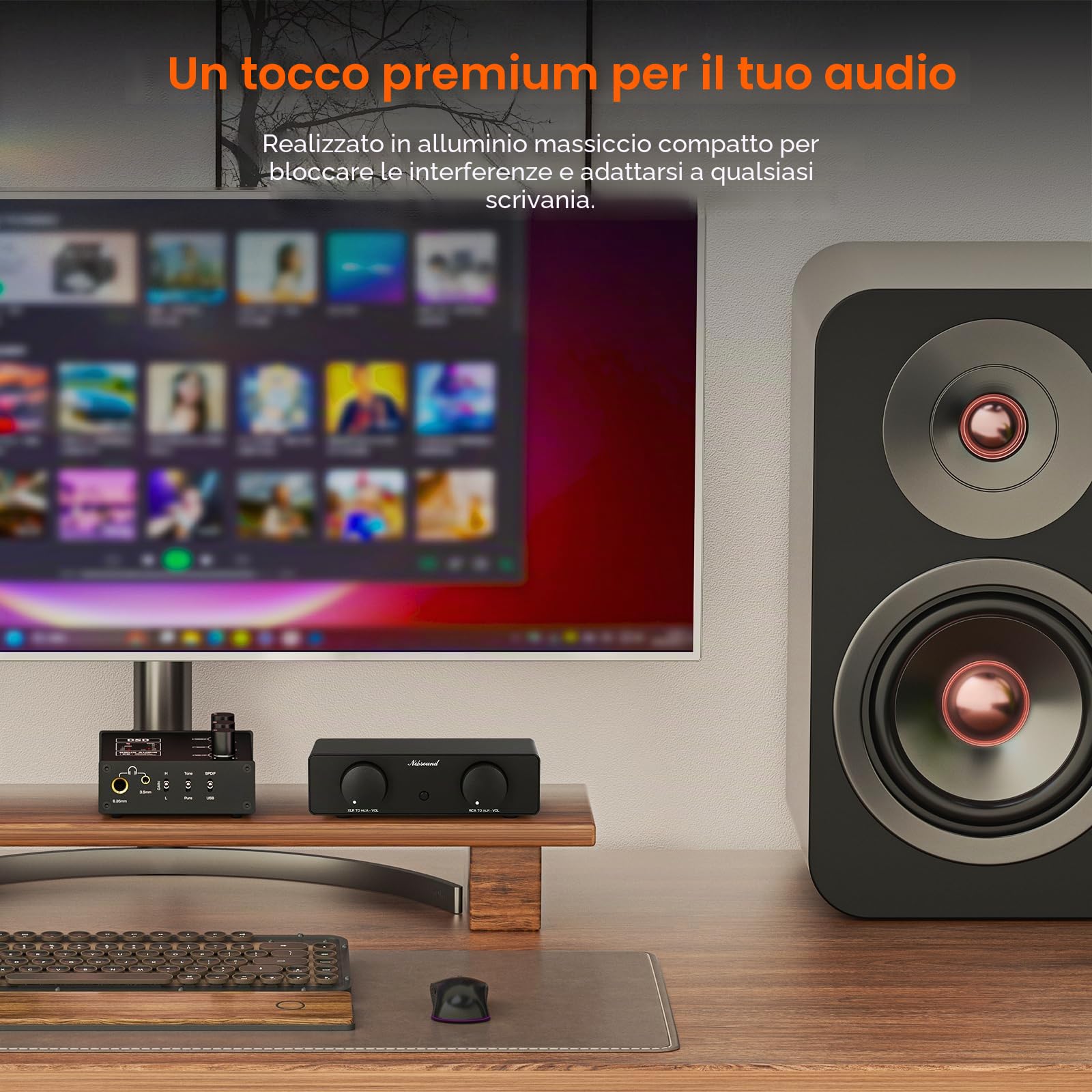 Nobsound Convertitore XLR RCA bidirezionale: adattatore audio bilanciato preamplificatore con doppie manopole del volume, elimina ronzio e rumore per monitor da studio, sistema Hi-Fi (NS-05P PRO)