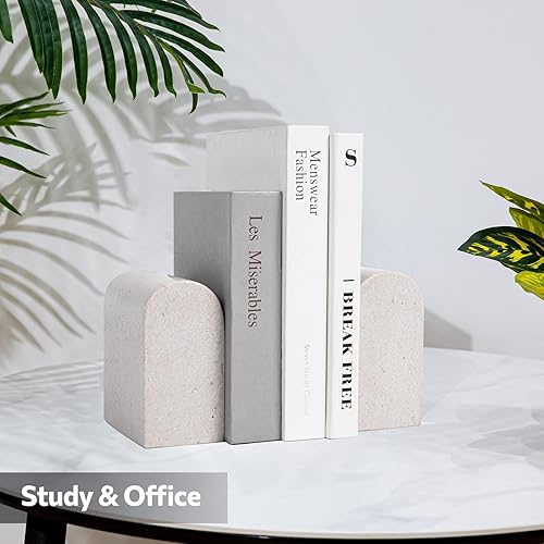 Miniatura 6 de Sujetalibros de mármol para estantes, extremos de libros de mármol resistentes de 13 libras para libros pesados, sujetalibros de piedra decorativos,