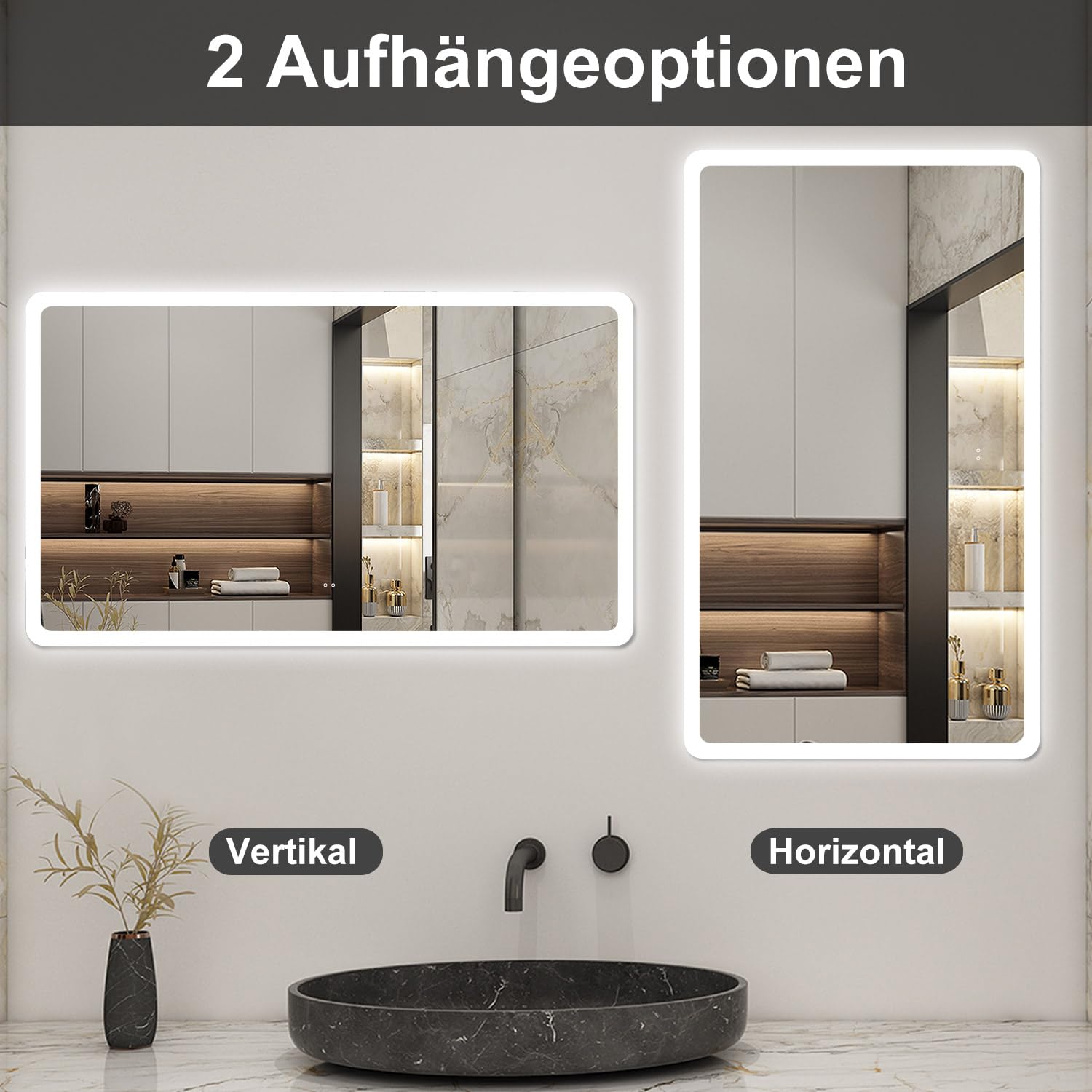 Badspiegel mit Beleuchtung 140x80cm Sensor-Schalter Beschlagfrei Kaltweiß dimmbar Memory-Funktion LED Wandspiegel IP44