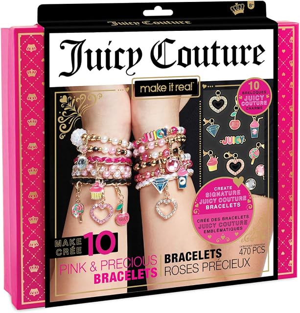 Make It Real Juicy Couture Pink and Precious Bracelets - DIY Charm Bracelet Making Kit with Beads - Gifts for Girls