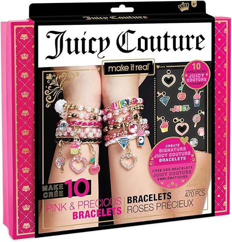 Make It Real - Juicy Couture Pink and Precious Bracelets - DIY Charm Bracelet Kit with Beads for Tween Jewelry Making - Jewelry Making Kit for Girls