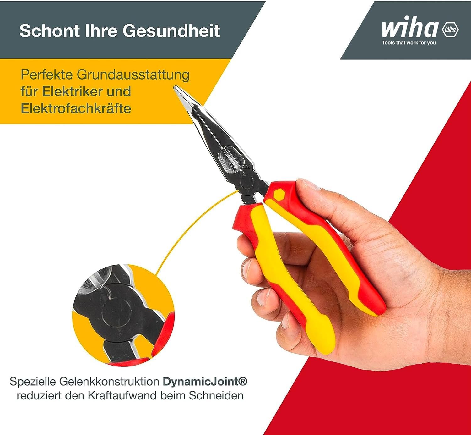 Wiha Flachrundzange Professional electric mit Schneide I ca. 40° gebogene Form I VDE geprüft I Radiozange I 200 mm Elektrikerzange (27425)