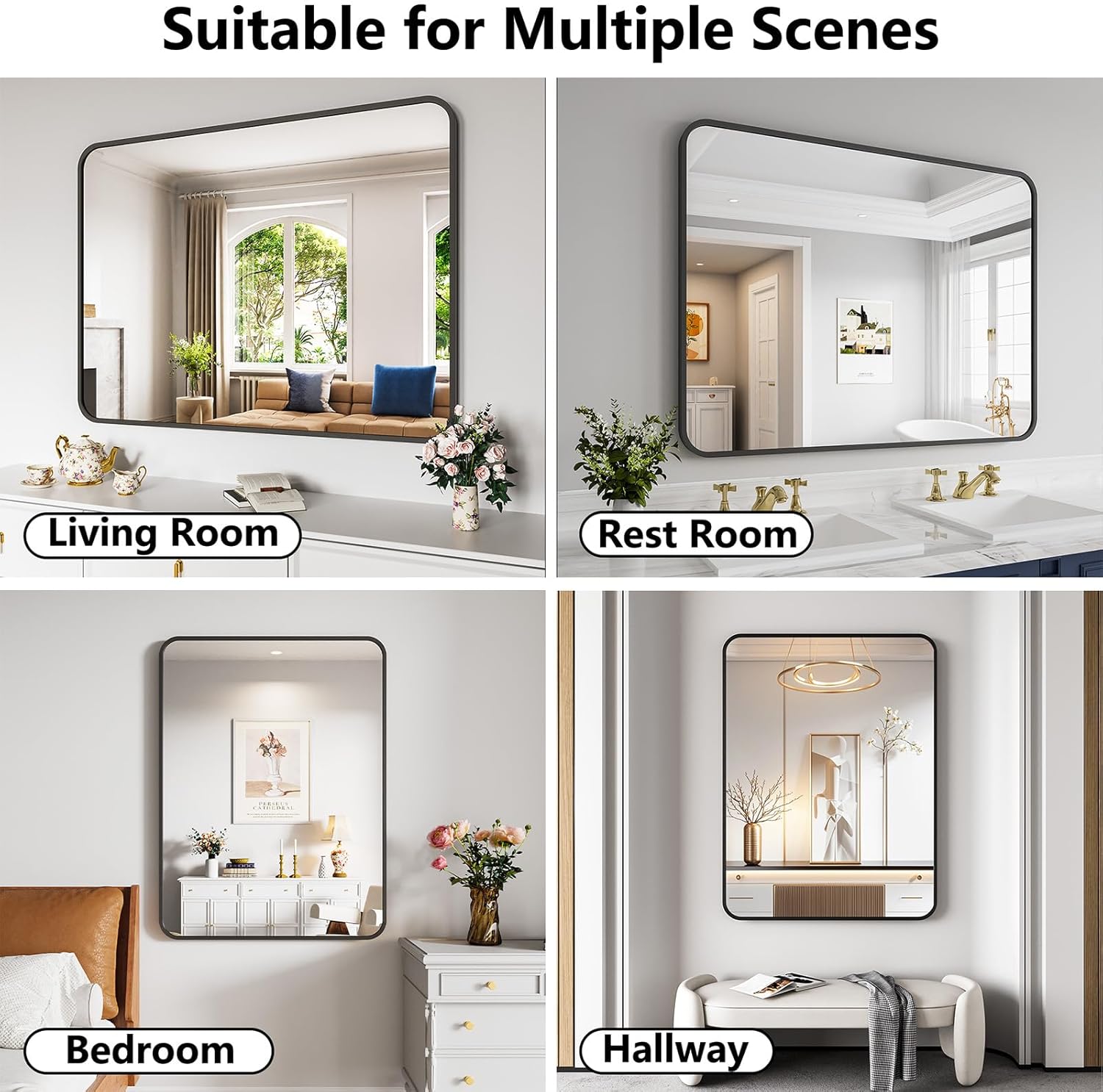 Koonmi Metal Framed Bathroom Mirror, 36"X48" Anti-Rust Bathroom Vanity Mirror, High-Definition Tempered Glass Bathroom Mirrors for Over Sink, Modern Decorative Wall Mirror for Restroom