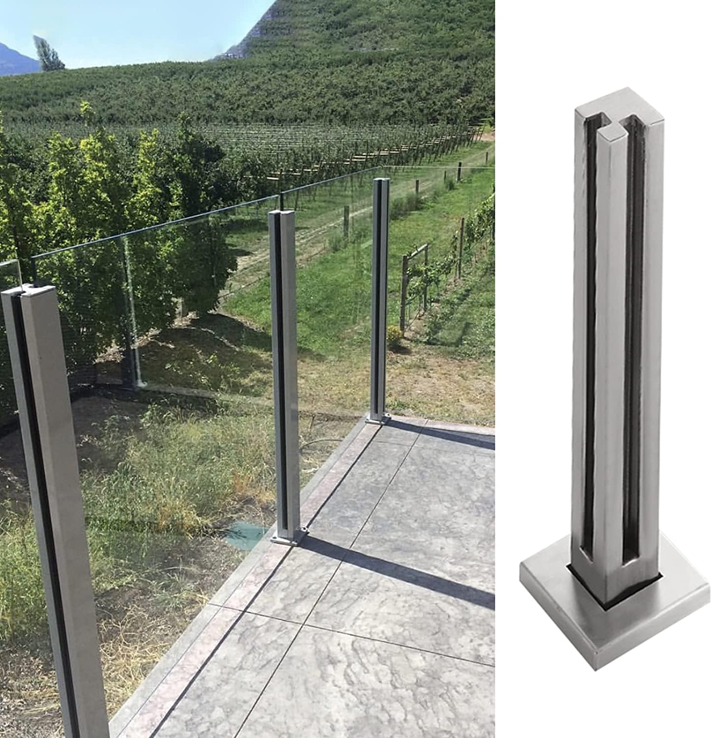 GJZNJYL Stainless Steel Glass Railing Post Clamp for Deck, Pool & Stairs - Durable Square Post Balustrade Floor Clamp for Secure Glass Installation