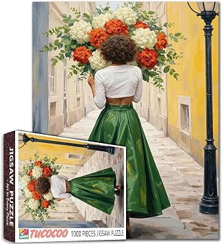 1000 Piece Holding Bouquet Woman Jigsaw Puzzles for Adults,Lady Walk on Street Puzzle,Challenging Family Activity Perfect for Game Nights,Women Lady Girl Puzzle Wall Art Decor