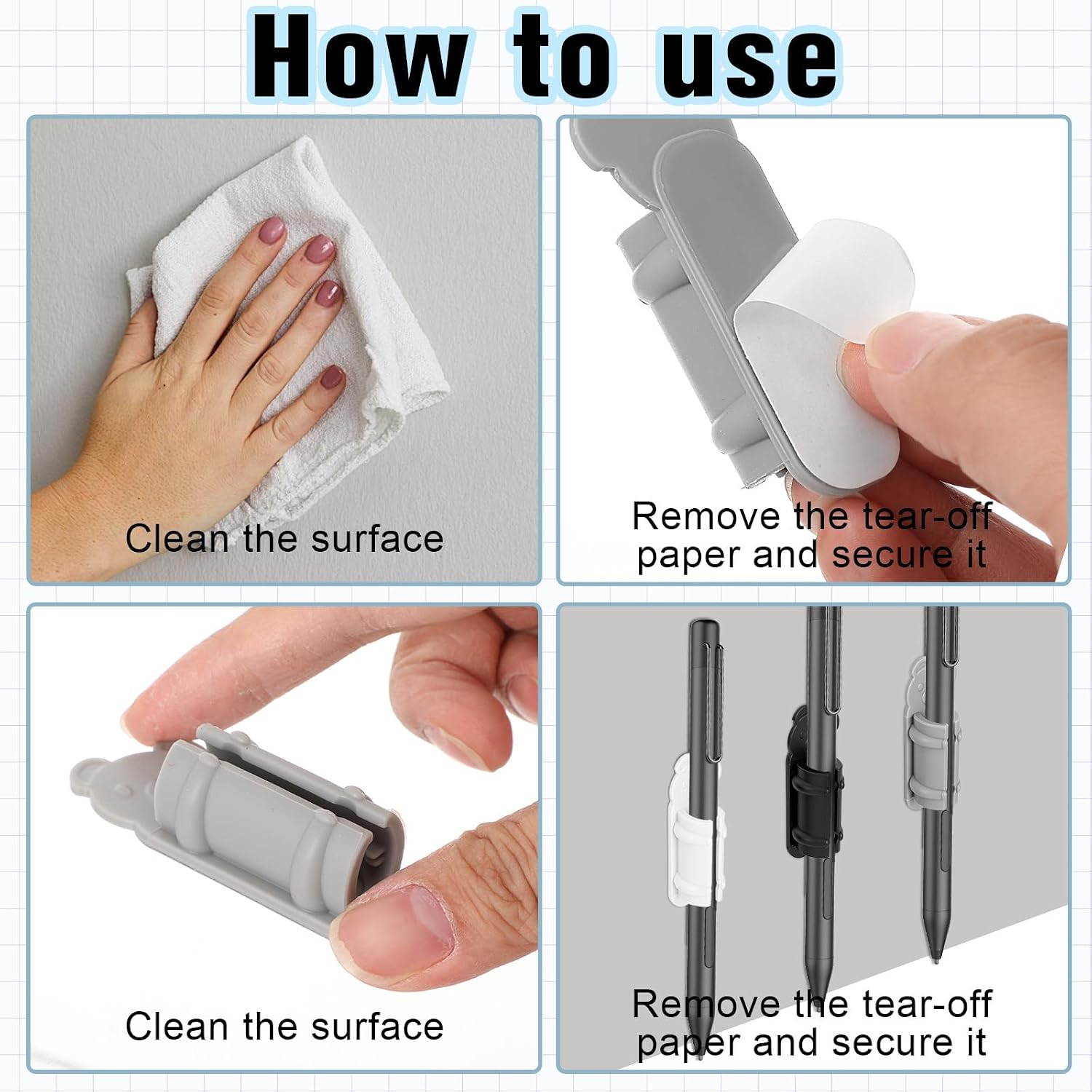 Tenceur 24 Pack Adhesive Pen Holder Koala Silicone Clips for Desk Wall image 5