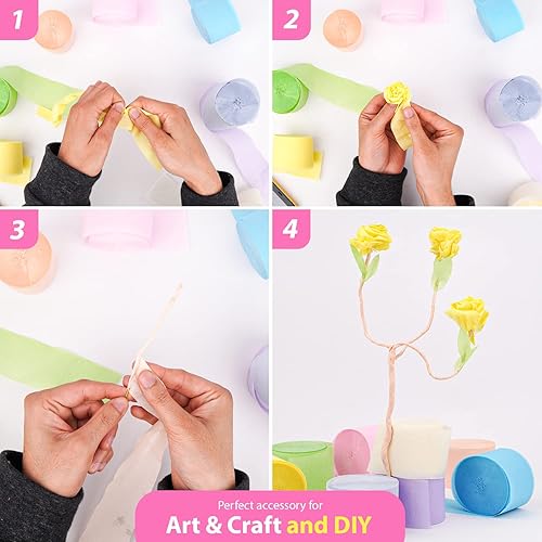 Vista 109 de 8 rollos de serpentinas moradas, paquete de 656 pies de papel crepé morado con blanco para decoraciones de fiestas, decoraciones de cumpleaños