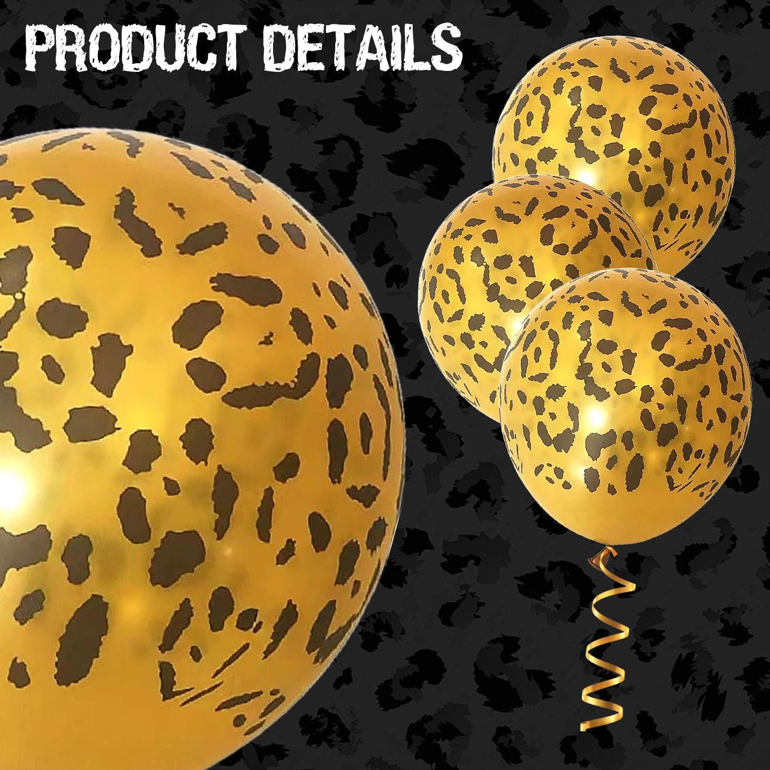 FFDHWU 50 Pieces Leopard Print Balloons & 1 Piece Decorative Ribbon, Gold, Animal Balloons, Latex - Image 3