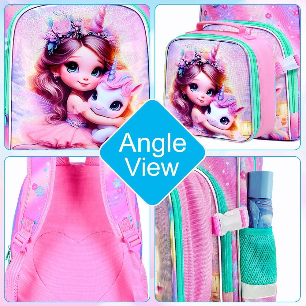 3PCS Girls Backpack, 16" Sequin Prechool Elementary Bookbag and Lunch Box - Image 5