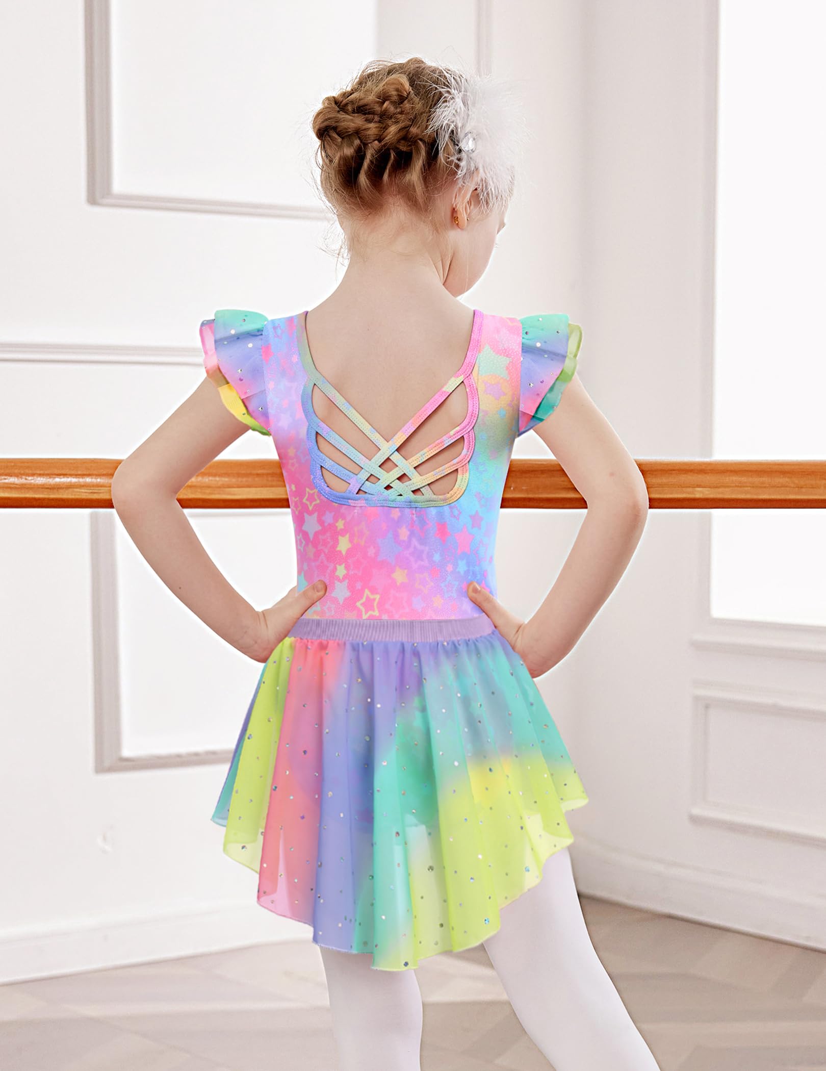 Arshiner Vestido Ballet para Niñas 2-9 Años Manga Corta Ropa Leotardo Algodón Vestido Baile con Purpurina para Niñas Traje Ballet Dos Piezas Cuerpo Baile con Tutú