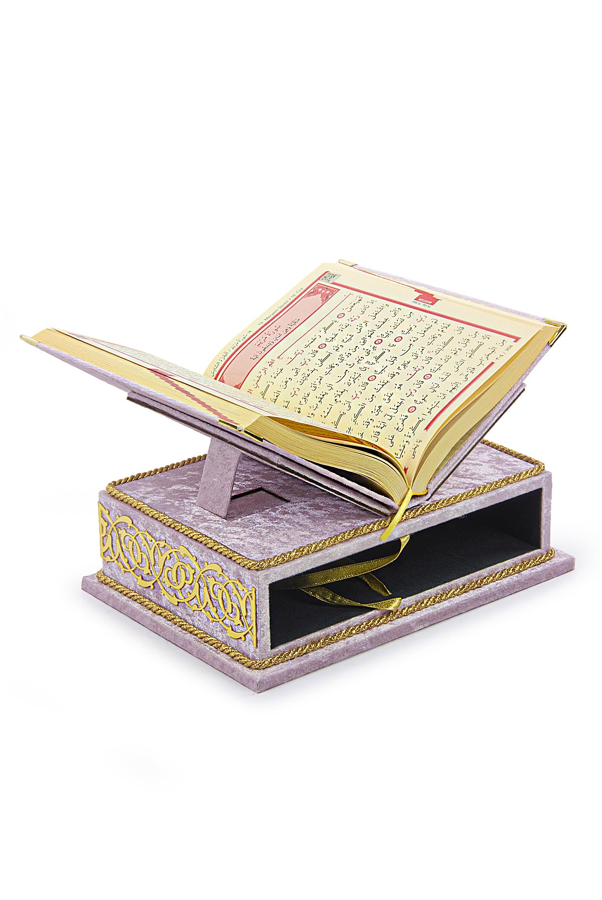 ihvan online, Ensemble cadeau du Saint Coran en arabe, Support de livre, Support de Coran de bureau, Rehal, Coffret recouvert de velours Rihal, Cadeaux islamiques décoratifs pour musulmans, Rose