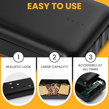 BarGifts Hidden Safe Power Bank, Fake Power Charger Diversion Safe, Large Hidden Storage Box, Secret Safe Keeps Cash, Keys, Jewelry, and Valuables for Home, Travel, and Office- Black