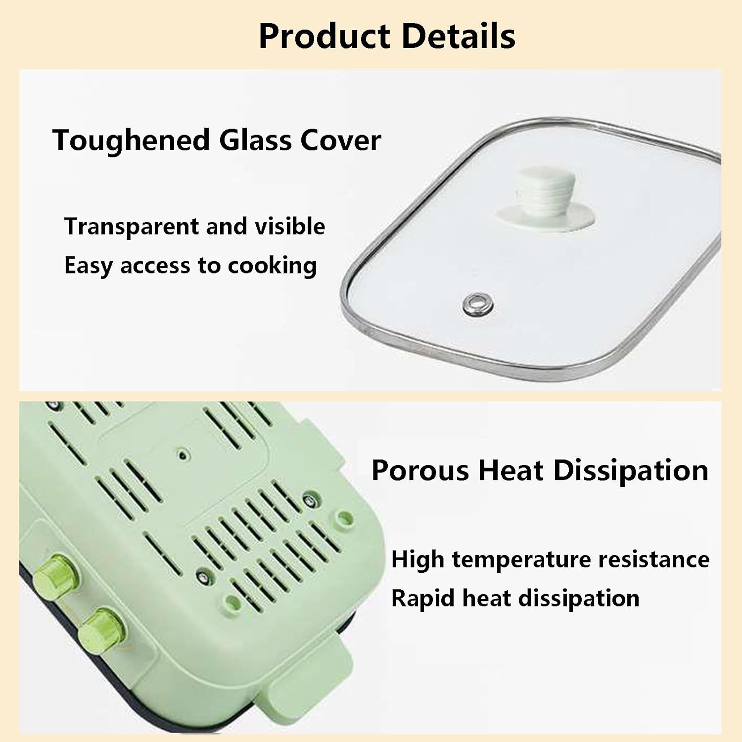 Electric Barbecue Frying Pan with Divider - 650w + 650w Power, Electric Grill and Non-Stick Hot Pot, Multicookers with Tempered Glass Lid for Stewed Noodles,White