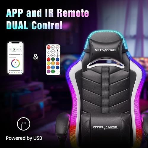 Miniatura 6 de GTPLAYER Silla para Videojuegos, Silla de Computadora con Luces LED RGB, Silla Ergonómica de Respaldo Alto para Adultos con Reposapiés y Apoyabrazos