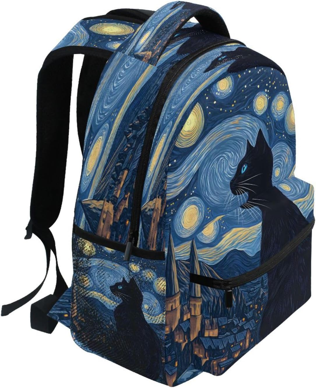 Black Cat Kitten Watercolor Oil Painting Backpack for School Boys Girls Adults Kids Bookbag Laptop Bag 15L