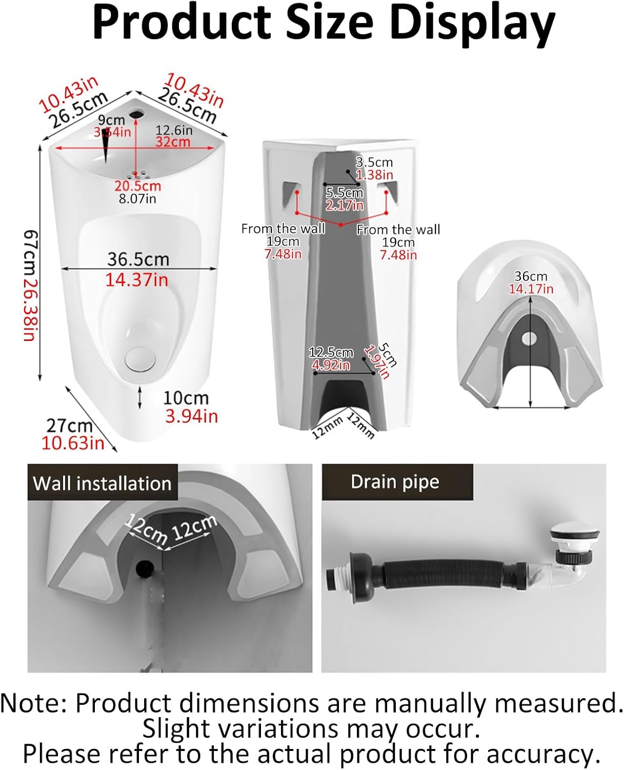 Urinals for Men Modern Wall-Mounted Ceramic Urinal Universal Washout High Efficiency Urinal 2-in-1 Space Saving Design White Commercial Anti-Odor for Small Bathrooms Restrooms