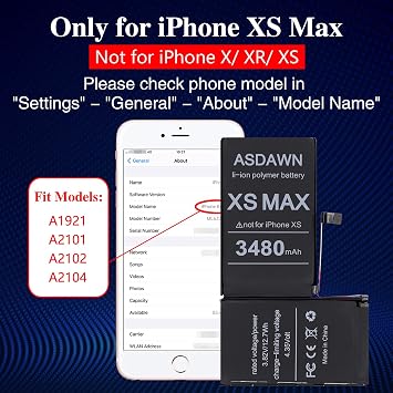 ASDAWN 3480mAh Battery for iPhone Xs Max (Not for X/XR/XS), Upgraded Higher Capacity iPhone Xs Max Battery Replacement for A1921 A2101 A2102 A2104 with Professional Tools + Installation Instruction