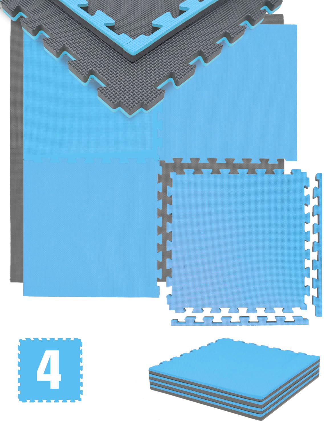 eyepower Extra dick: 2cm Fitnessmatte - 4er Set 50x50cm Bodenschutzmatte Gym Matte - Unterlegmatte für Hantelbank Kraftstation Fitnessgeräte EVA Bodenmatte Puzzlematte Sportmatte Homegym Schutzmatte