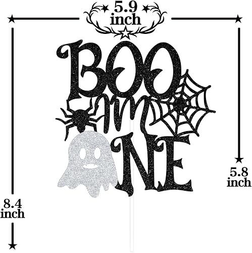 Miniatura 2 de Decoración negra para tartas "I'm One" con purpurina negra, The Spooky OneBaby Boo, decoración de fiesta de baby shower con temática de Halloween