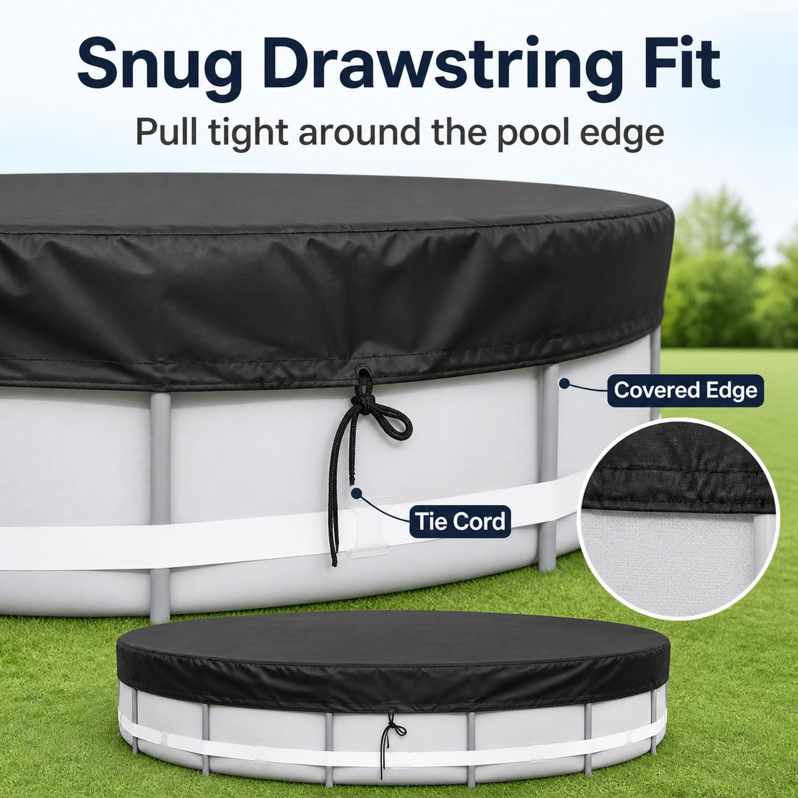 Cubierta de Piscina de Invierno Redonda,Cobertor para Piscinas Desmontables,Fundas Paras Piscinas Plegable,Protección UV,Impermeable,para su Uso en veranos e Invierno