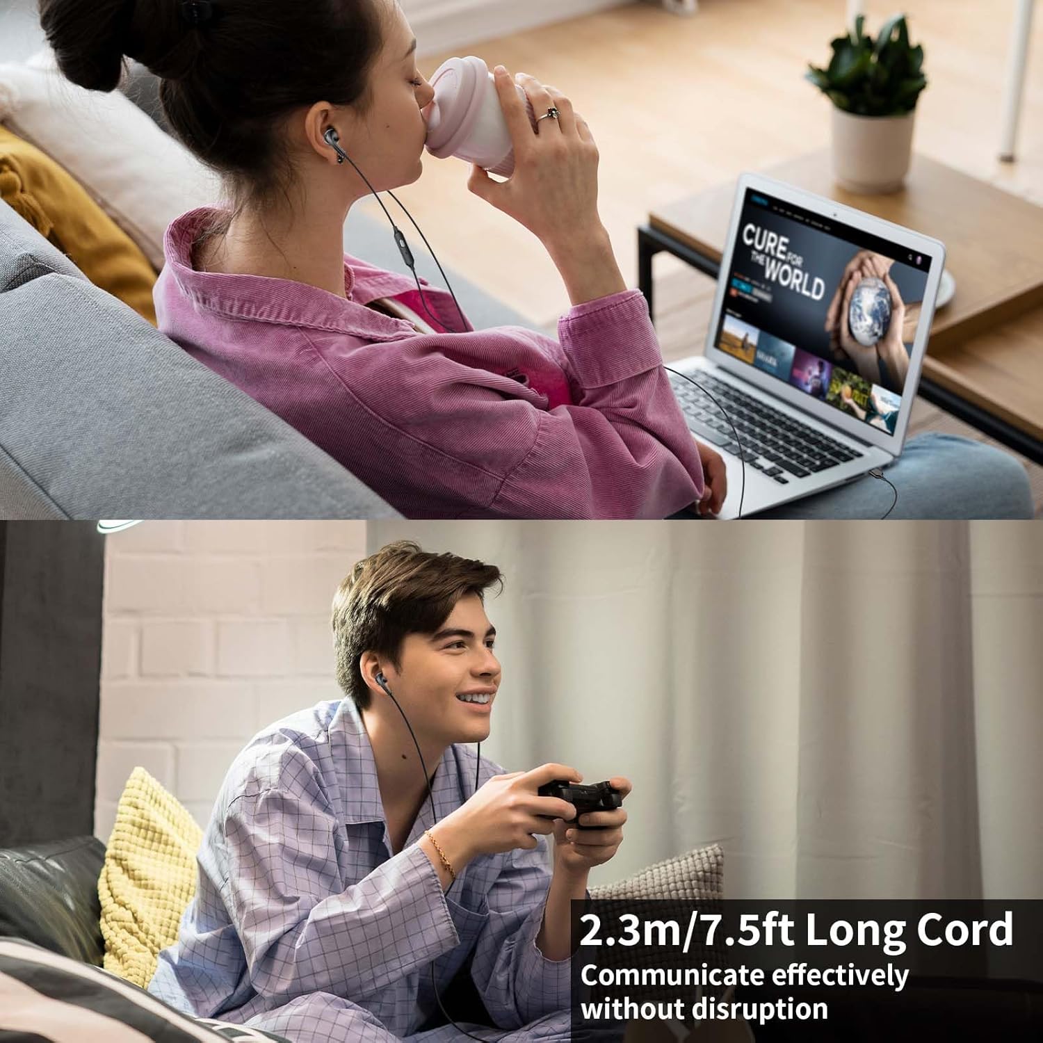 ACAGET USB Computer Headphones for PC, Adjustable Sound & Vocal EQs Corded Gaming Headset, USB A Zoom Meeting Earbuds with Mute Mic & Volume Control HiFi Stereo Laptop Earphones for Dell Surface