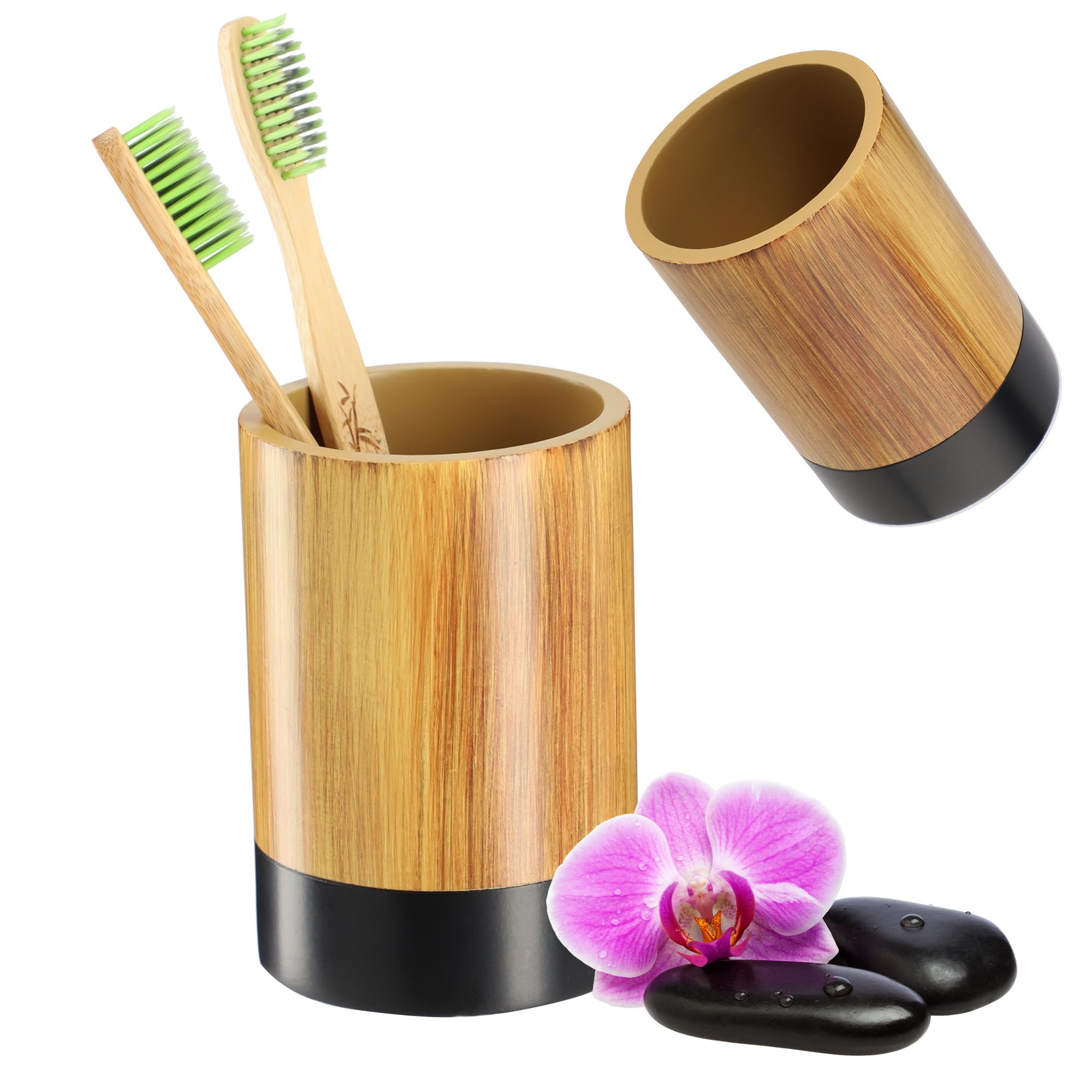 Porte-brosses à Dents En Bambou - Naturel - 11,5x6,5x6,5cm - Pour Salle De Bain Ou Déco - Relaxdays