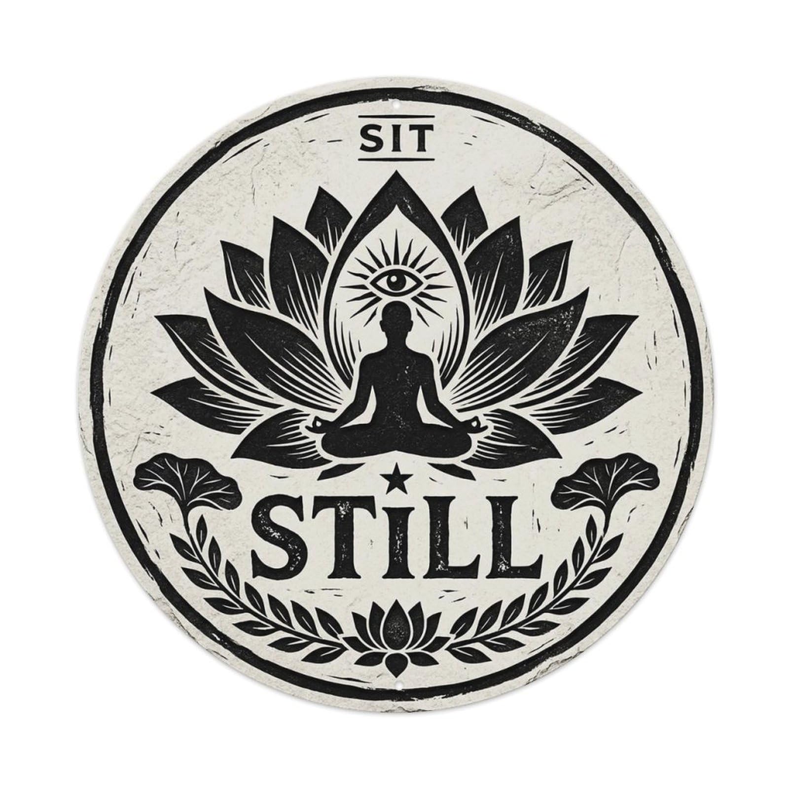Zen Flower Meditation Den Meditative Vintage Metal Tin Sign Plaque Wall Decor for Cafe, Club Bar, Office, Garden Metal Poster 8x8Inch